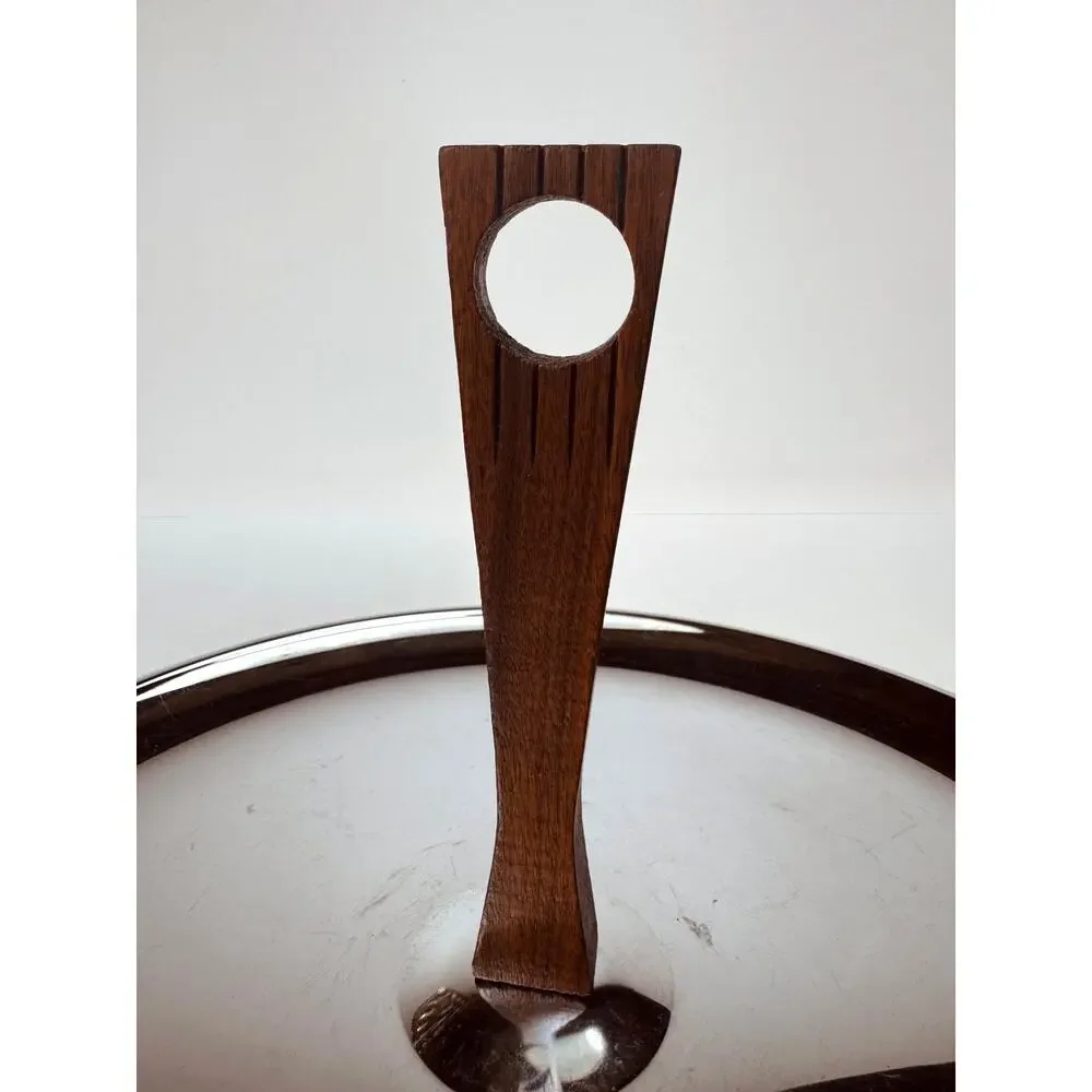 Vintage Mid Century Modern Chrome Serving Tray with Rotating Wood Handle